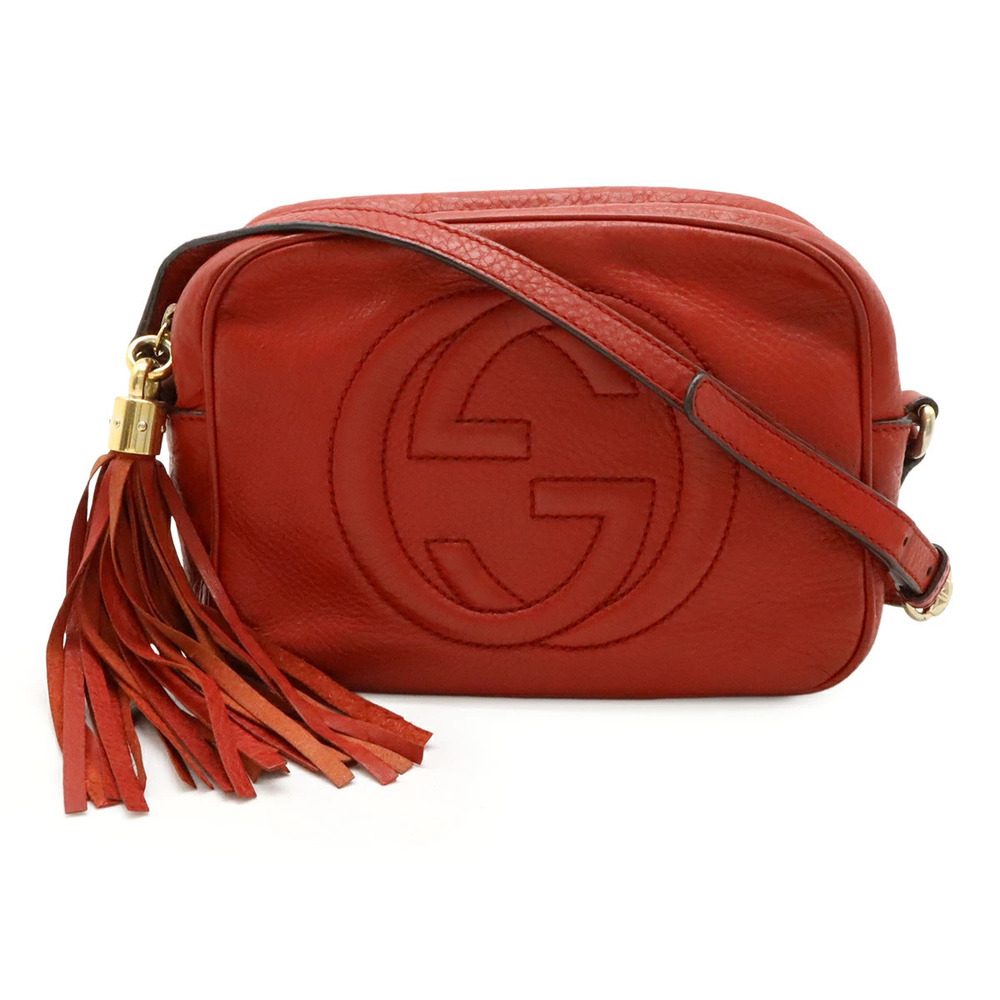 Gucci Soho Disco Tassel Fringe Crossbody Bag Leather Red